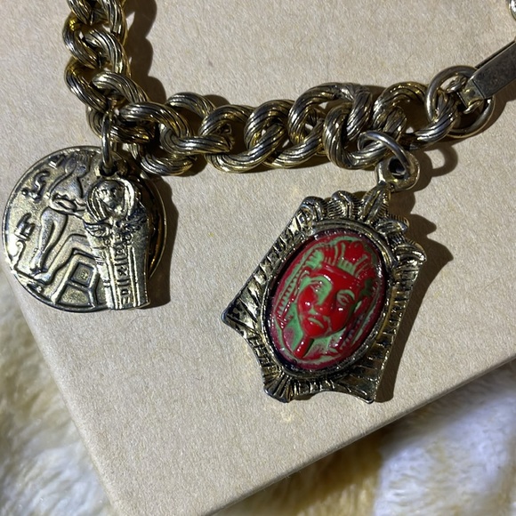 Vintage Egyptian revival Czech glass pharoah
Face charm bracelet Bracelet - Picture 3 of 11